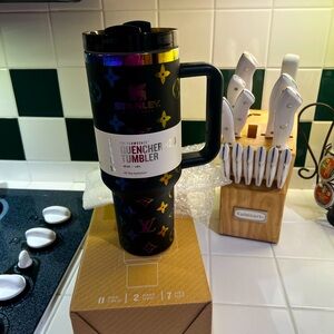 Customized Stanley Quencher Tumbler in Louis Vuitton inspired design. 40oz.